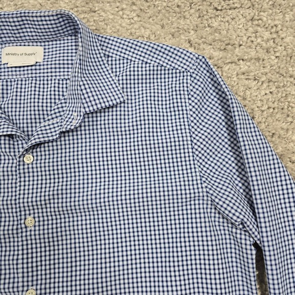 Ministry of Supply Shirt Mens XL Blue Plaid Button Up Long Sleeve Vented Office‎ - Picture 4 of 13
